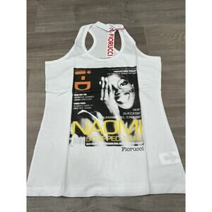 NWT FIORUCCI White Naomi Campbell Printed Graphic Tank Top Racerback Size Medium